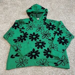 La Hearts Green and Black Floral Sweater